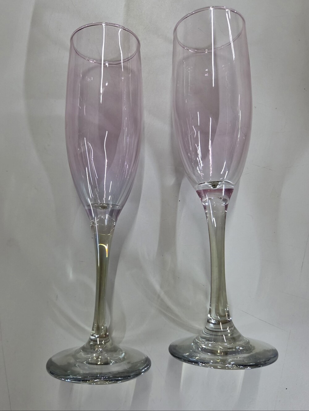 Vintage Pink Ombre Champagne Flutes Glass Set of 2 Smoke Grey Stem Celebrations - Picture 2 of 5
